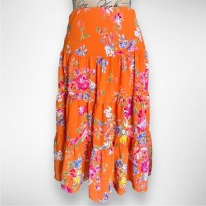 CHAPS Orange Floral Tiered Flowy Maxi Skirt Small | NWOT